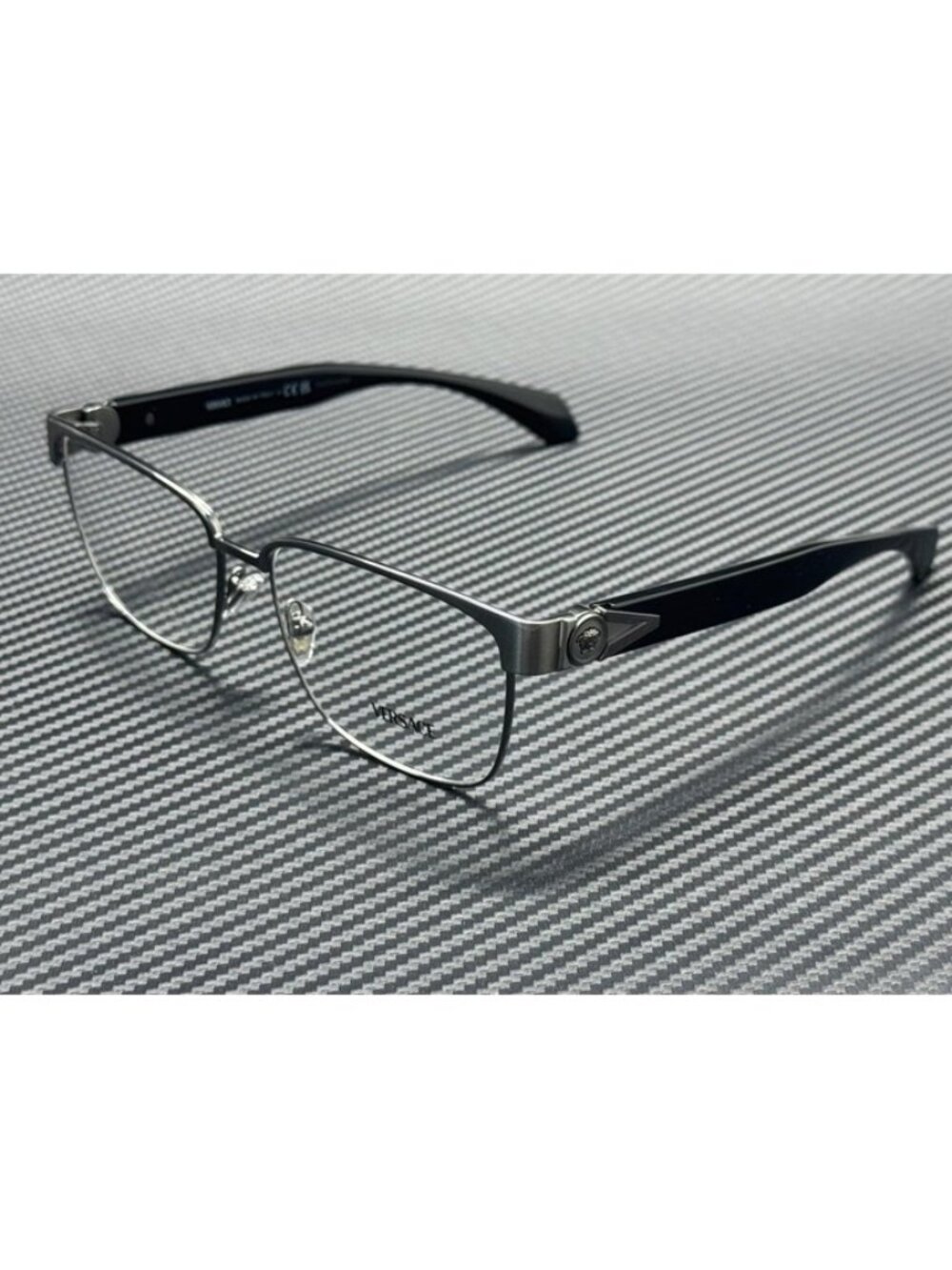 New Versace Men Brushed Gunmetal Eyeglasses 57-16-140